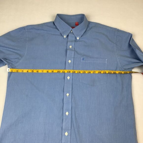 Izod Men’s Large Plaid Shirt Button Down Up Long Sleeves Blue White Check - Picture 6 of 14